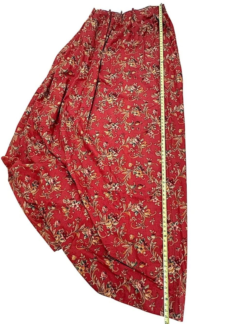 French Country Custom Pleated Drapes Floral Baroque Scroll Red 2 @ 105